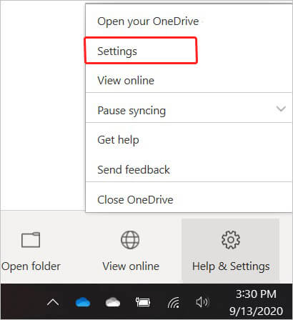 open onedrive settings