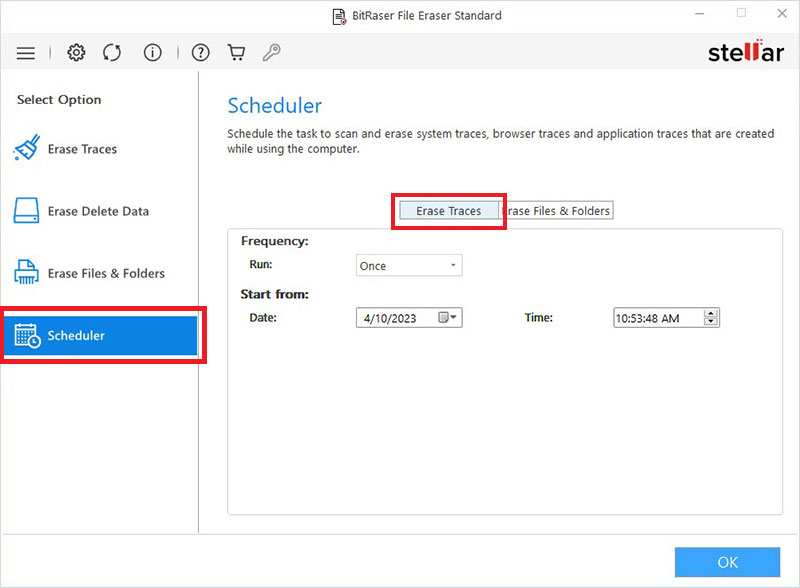 select erase traces in scheduler