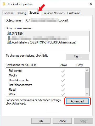 move to security and then click advanced