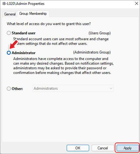 go to group membership and select administrator