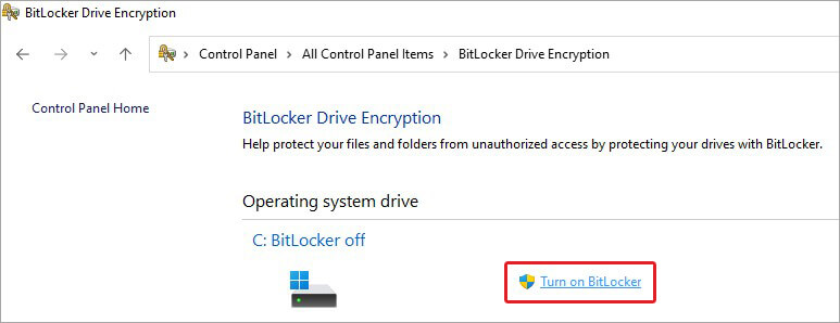 turn on bitlocker drive encryption to encrypt system hard drive