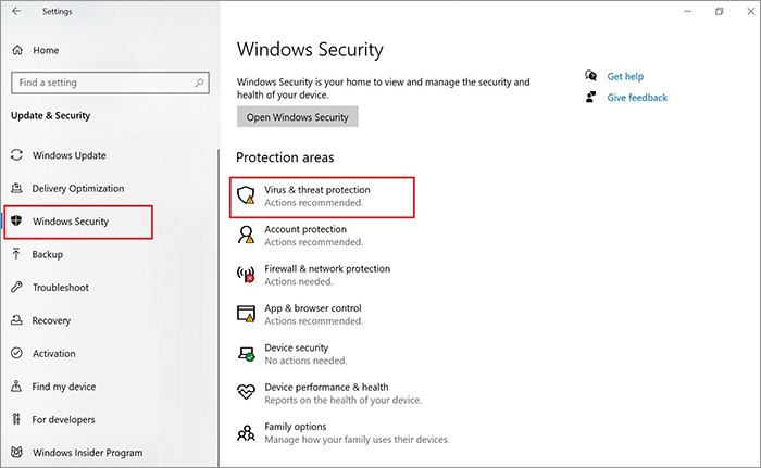 virus and threat protection