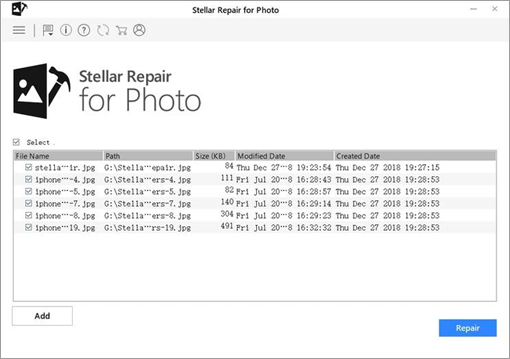 click repair in stellar repair for photo