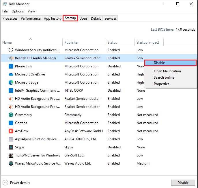disable services in task manager