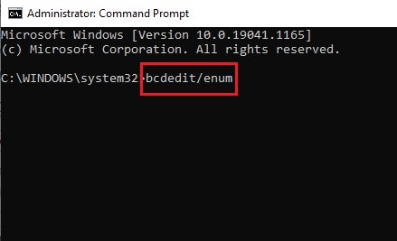 Run bcdedit enum in command prompt