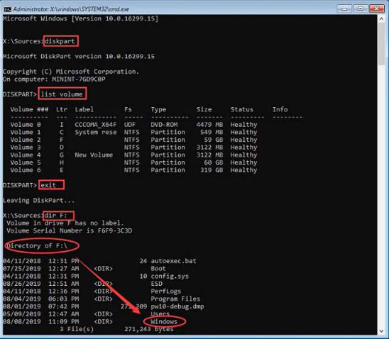 use diskpart command in cmd to list all the disk partitions