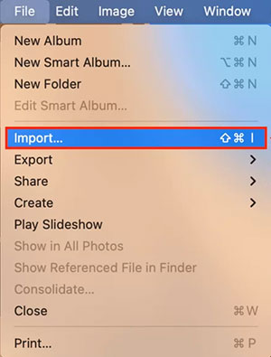 open photos and click import