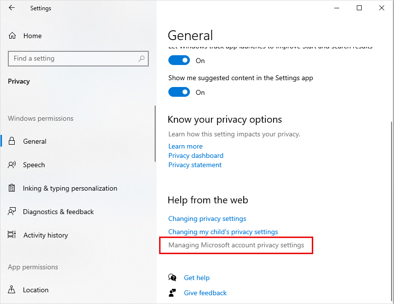 Manage Microsoft account privacy settings