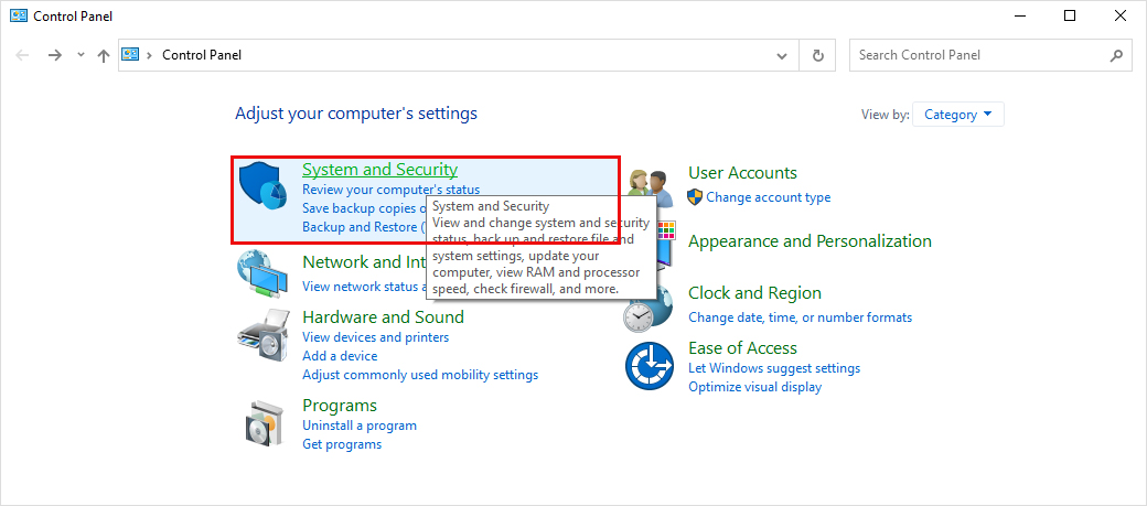 Open System and Security in Control Panel