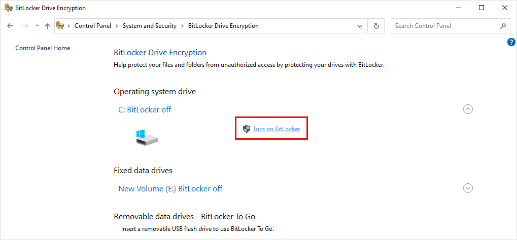 Turn on BitLocker