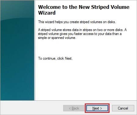 new striped volume wizard