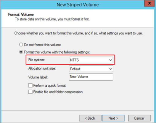 select NTFS file system