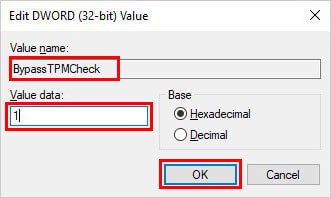 Set BypassTPMCheck value