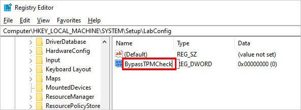 Type BypassTPMCheck in new volume