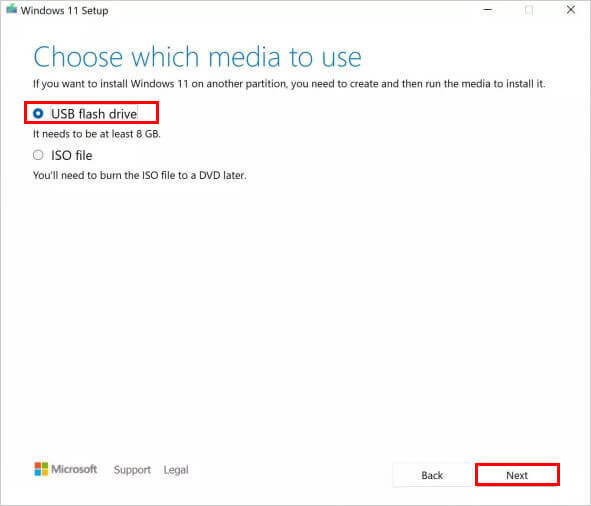 Choose USB to Create Installation Media