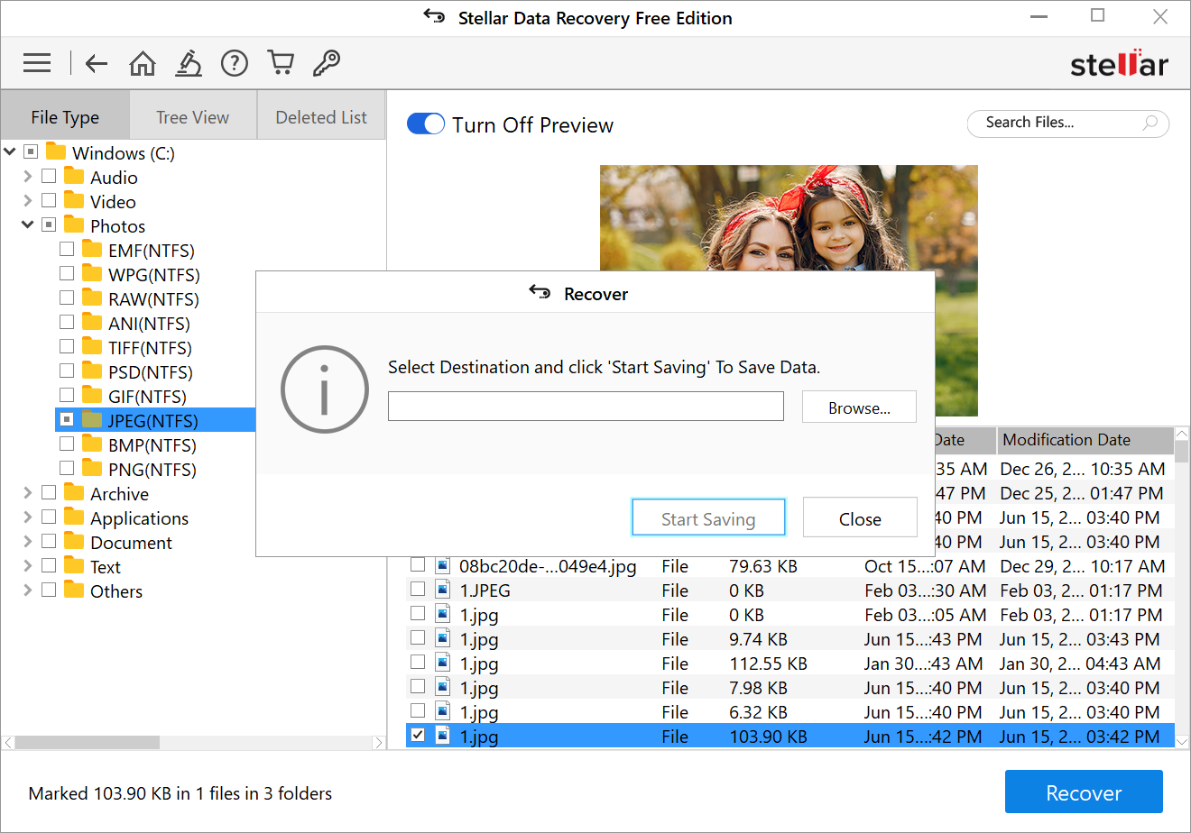 Select Destination and Start Saving to Save Data