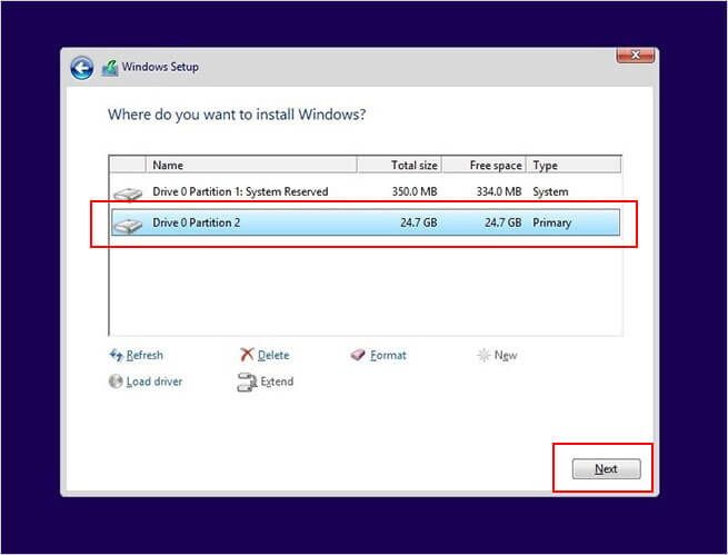 choose primary partition