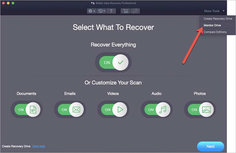 Stellar-Data-Recovery-Mac-more-tools-monitor-drive_Image-4