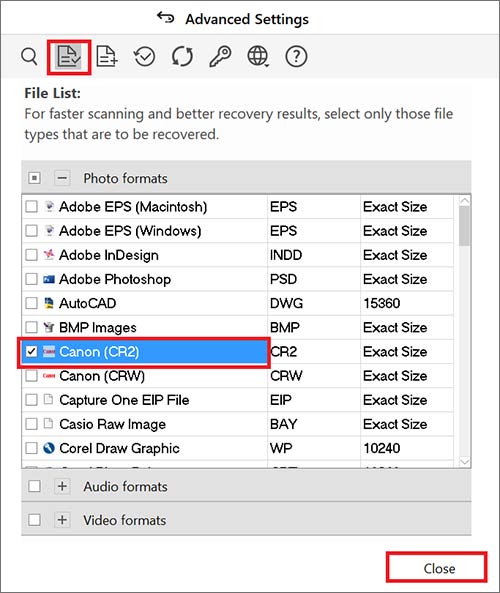 select photo format