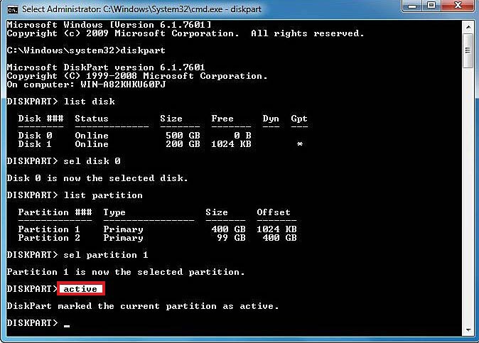 Set Partition as active