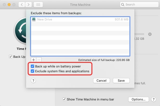 Exclude from Backup Option