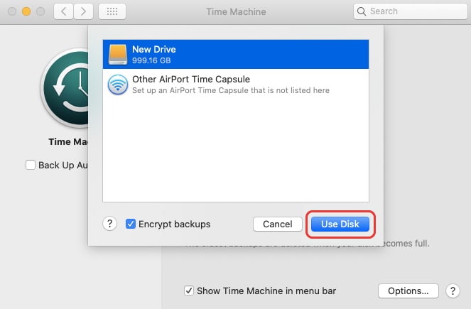 Select Disk for Time Machine