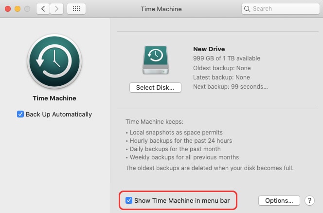 Show Time Machine Menu Bar