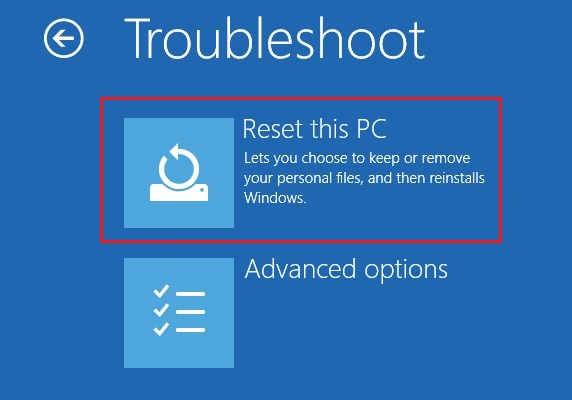 Choose to Reset your Pc