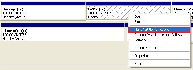 Mark USB drive Partition Active