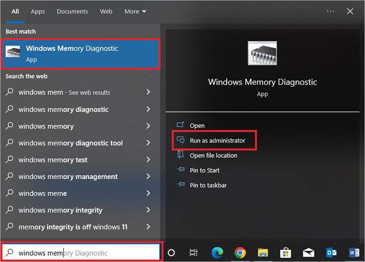 open windows memory diagnostic tool to check for any issue related to ram