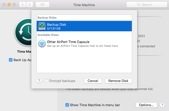 Add or Remove Disk Time Machine