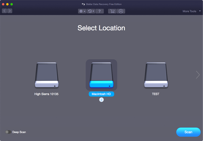 Select drive location, click Deep Scan, and click Scan