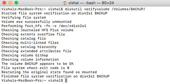verify mac external drive terminal