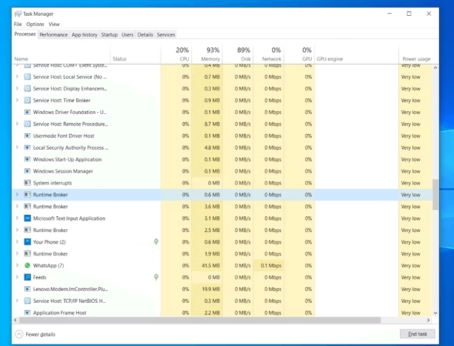 locate runtime broker in task manager