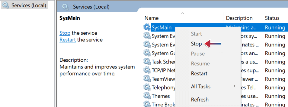 stop sysmain