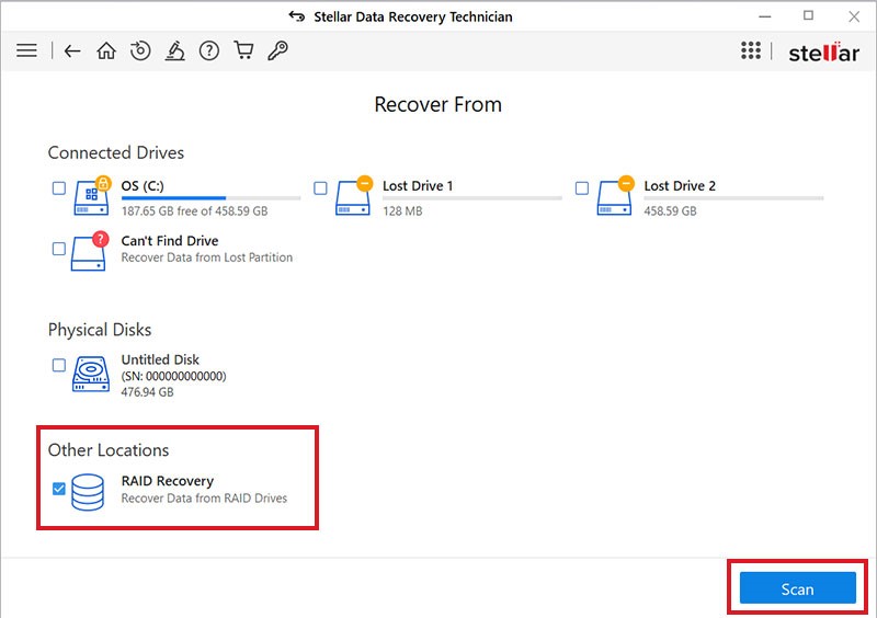 select-RAID-recovery and click Scan