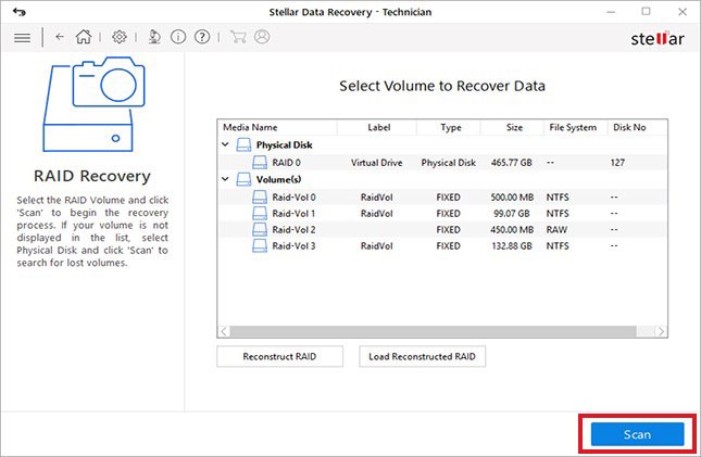 select raid volume and click scan