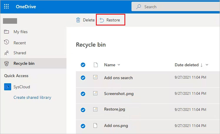 restore deleted photos from OneDrive Recycle Bin
