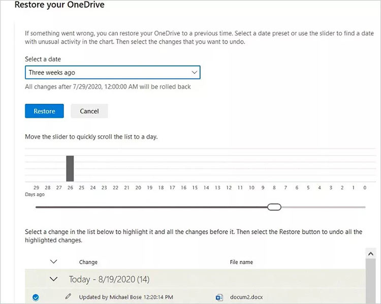 Restore OneDrive to a Previous Time