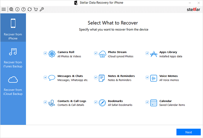recover deleted data using Stellar data recovery for iPhone