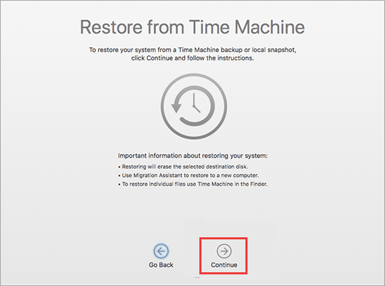 Time Machine Restore Continue