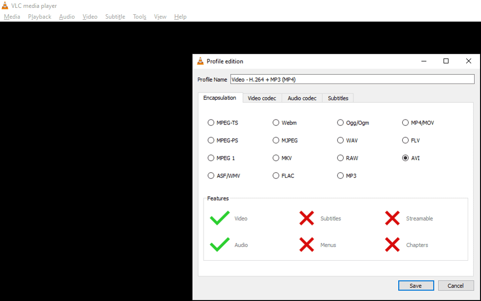 Fix corrupted MP4 & MOV Using VLC - Edit Selected Profile 