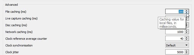 Cache values in VLC Player - File caching