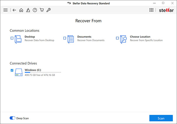 select drive or volume from where you wish to recover data