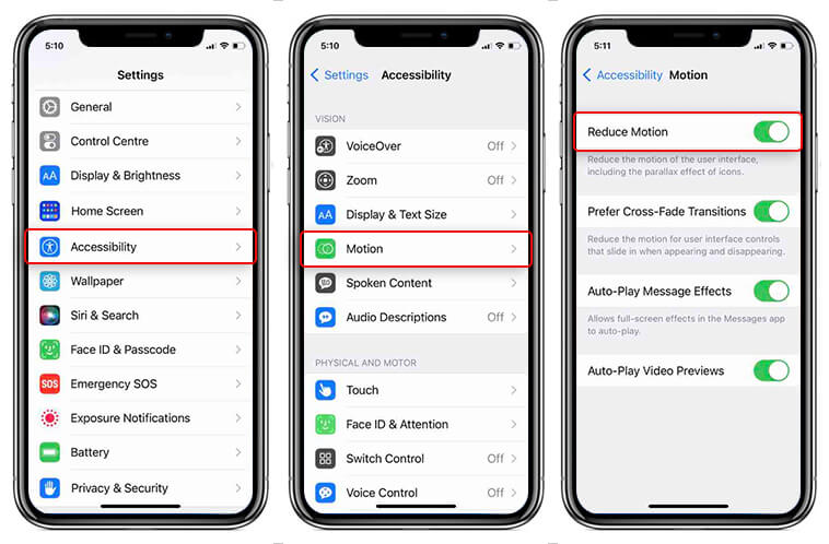 enable reduce motion in iphone
