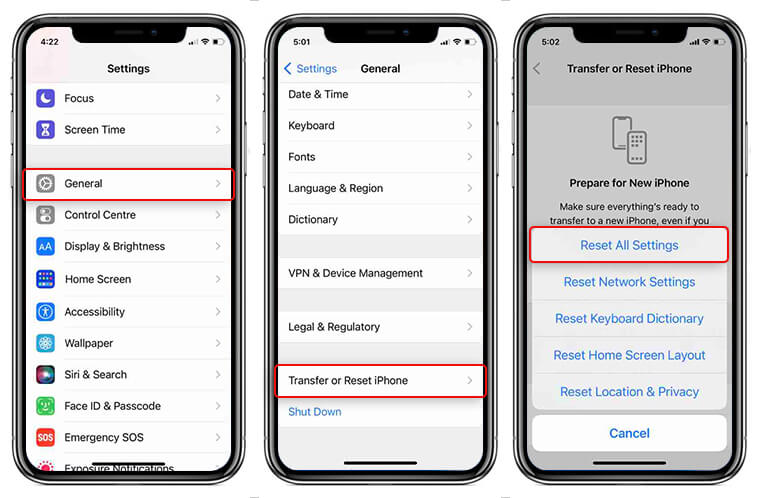 reset all settings in iphone