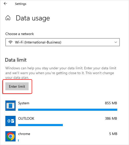enter data usage limit