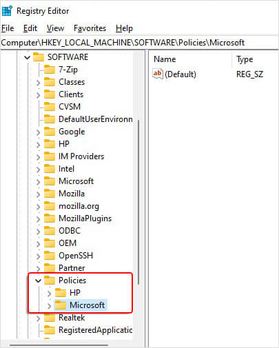 expand policies and then click Microsoft