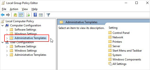 computer policy then select computer configuration and then administrative templates