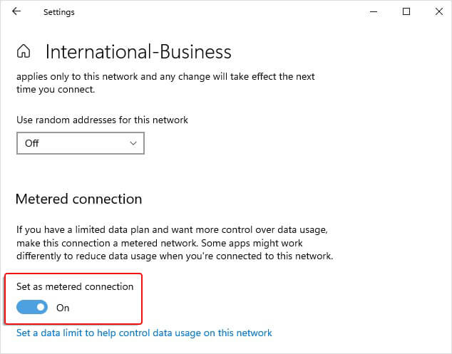 switch on metered connection